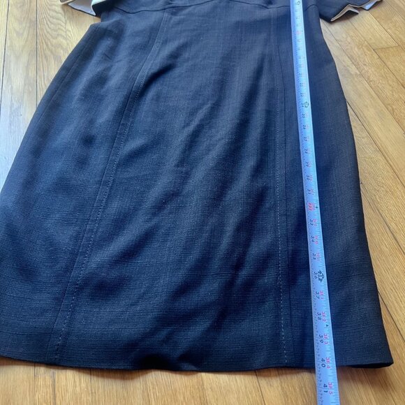 Escada Size 40 M Black White Short Sleeve Wide Collar Virgin Wool Pencil Dress - Picture 7 of 16
